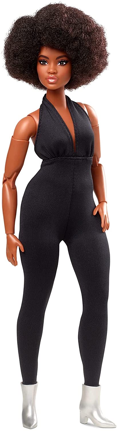 Barbie Signature Looks Doll (Curvy, Brunette) Fully Posable Fashion Doll Wearing Black Jumpsuit